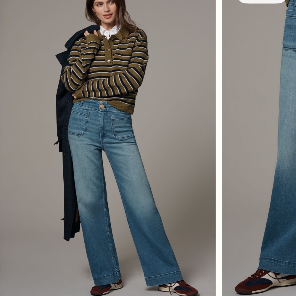 Maeve Blue Wide-Leg Crop Jeans with Patch Pockets Tall